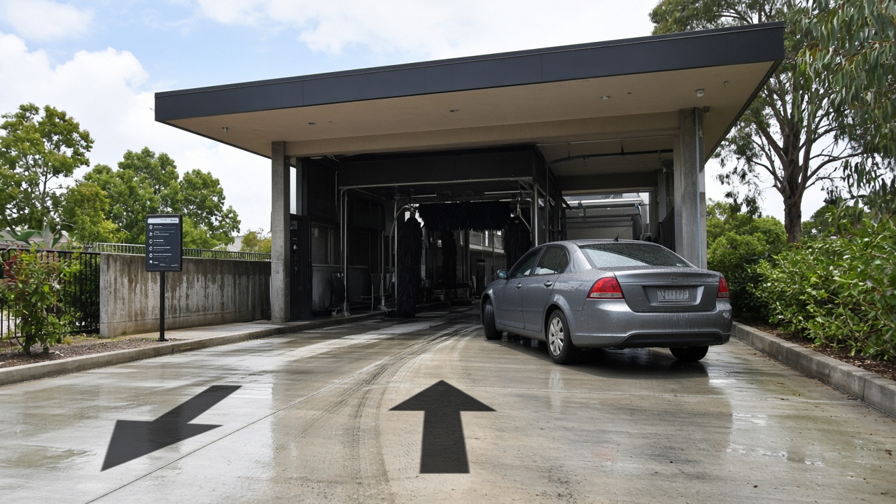 First-visit wash checklist with keys, floor mats and loose cabin items set aside before the bay